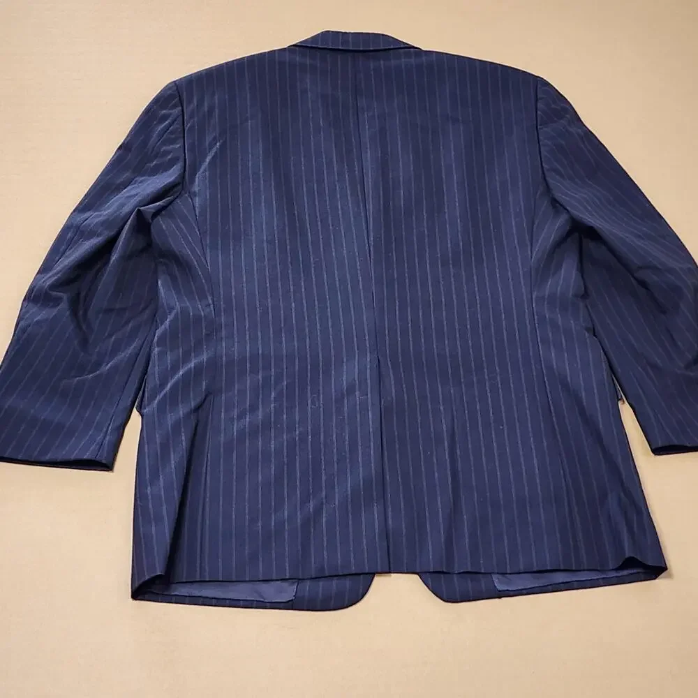 Vintage Boardroom Suit Jacket Mens 42 Blue Wool Pinstripe Two Button Made In USA